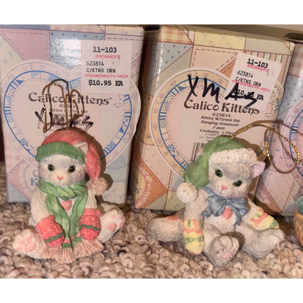 Vintage Enesco Calico Kittens Ornaments Set of 3 Priscilla Hillman 1993 623814 - Picture 3 of 6